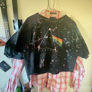 Black acid wash Pink Floyd crop top